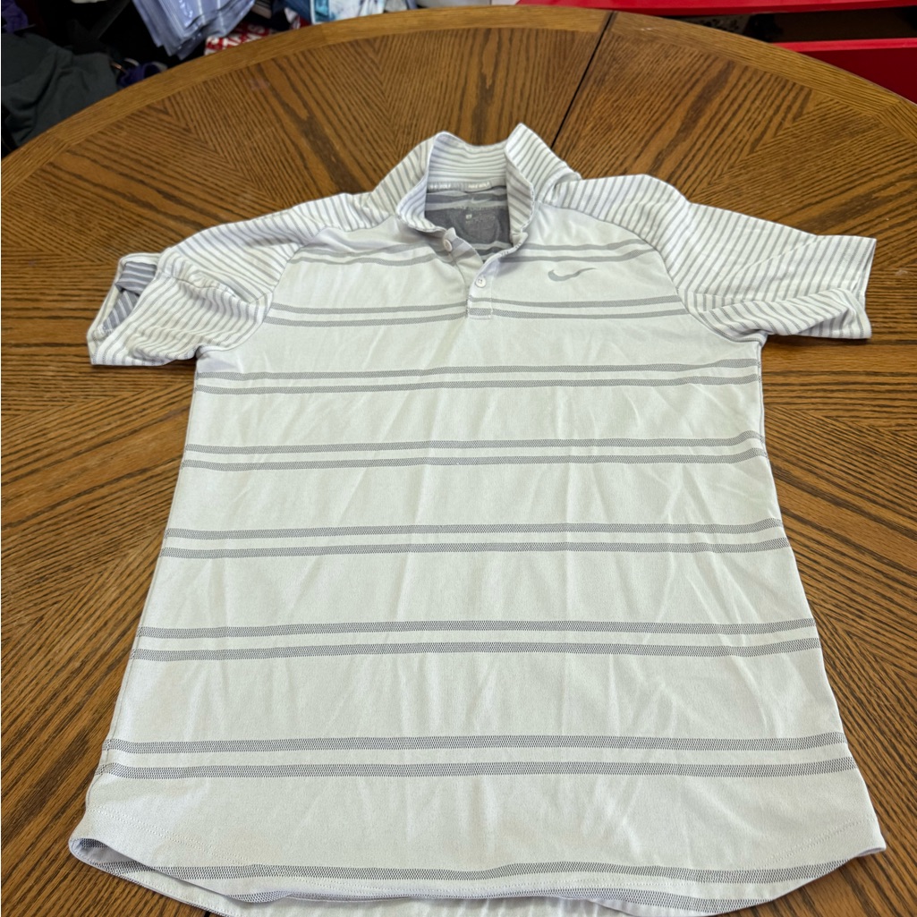 Nike Men's Tiger Woods White And Light Gray Striped Polo